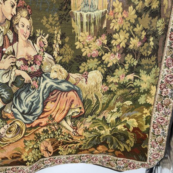 Vintage Italian Tapestry Nobel Pastorale Francois Boucher Courting Couple - Picture 4 of 14